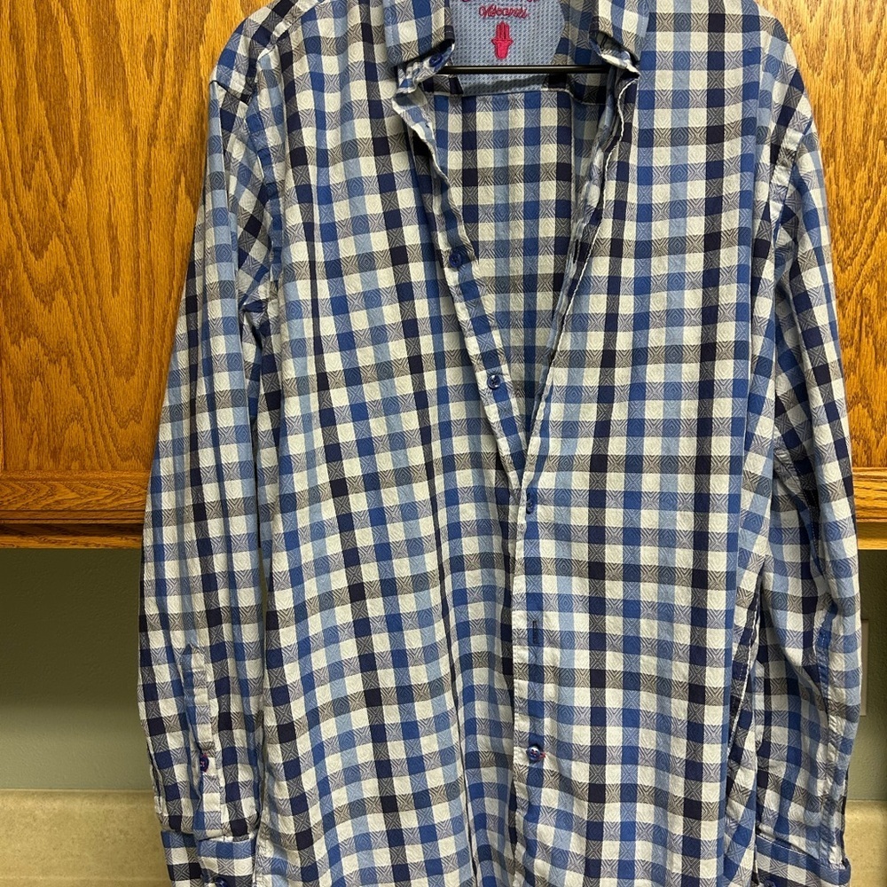 Luchiano Visconti Blue and White Checkered Men's Shirt Mens size large